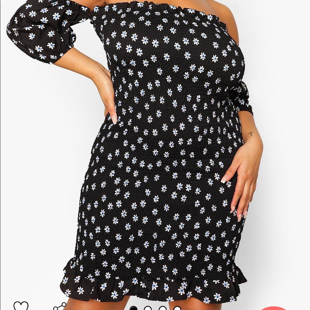 Plus shirred off the shoulder dress.